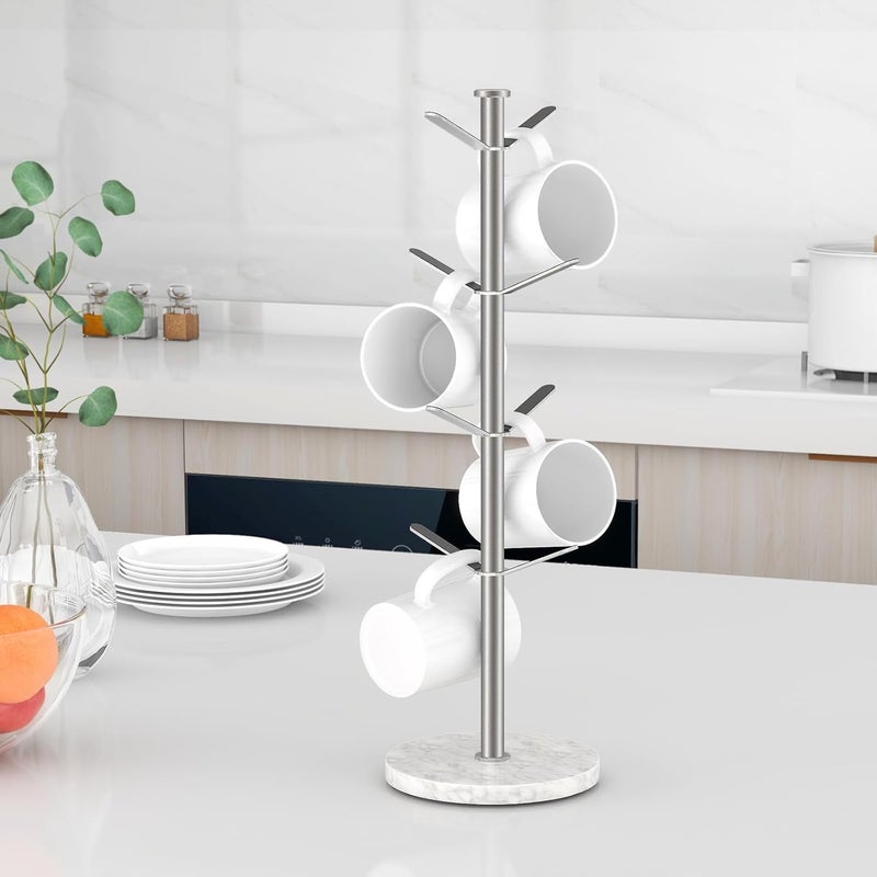 Gypie Marble Mug Holder Tree, 8 Hooks Brushed Nickel Coffee Cups Stand, New Upgraded Stable Mug Stand for Kitchen Counter Cabinet Cafe - Image 5